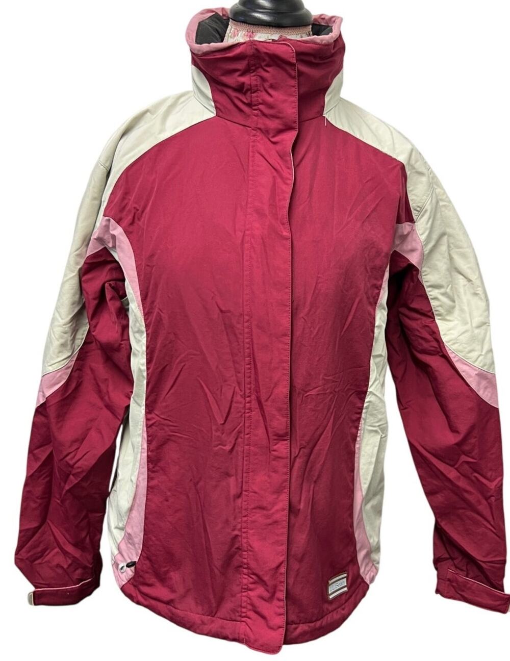 💗 L.L. Bean S Women’s Nylon Ski Jacket – Pink & Beige Two-Tone Winter Coat